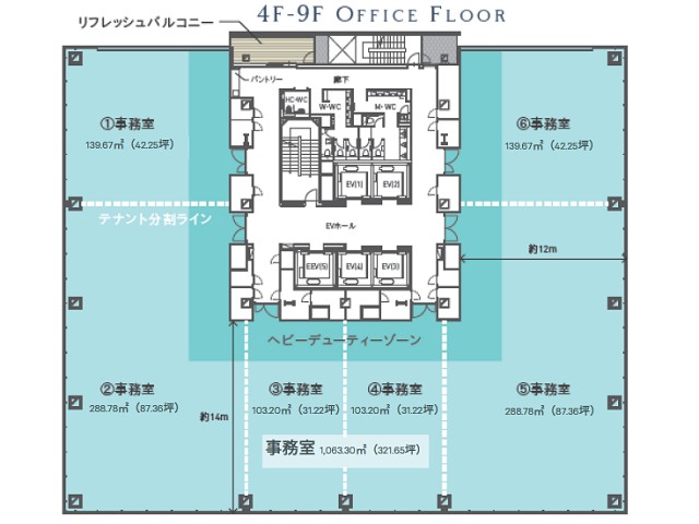 福岡Kスクエアビル4F～9F基準階間取り図.jpg